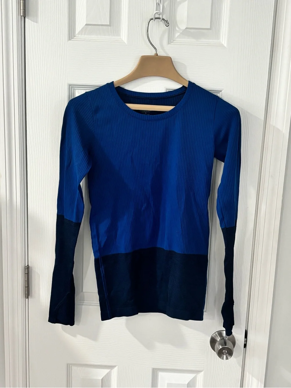 Athleta Two-Tone Ribbed Long-Sleeve Top in Royal Blue and Navy - Picture 2 of 7